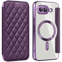 Coque portefeuille Phonesta Luxury Crystal Puffed avec MagSafe pour Google Pixel 9a - Violet foncé
