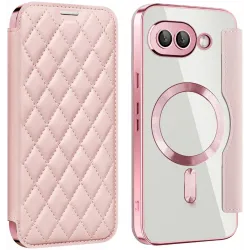 Coque portefeuille Phonesta Luxury Crystal Puffed avec MagSafe pour Google Pixel 9a - Rose