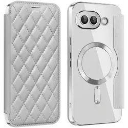 Coque portefeuille Phonesta Luxury Crystal Puffed avec MagSafe pour Google Pixel 9a - Argent