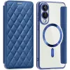 Coque portefeuille Phonesta Luxury Crystal Puffed avec MagSafe pour Samsung Galaxy S25 Edge - Bleu foncé