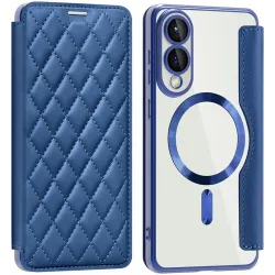 Coque portefeuille Phonesta Luxury Crystal Puffed avec MagSafe pour Samsung Galaxy S25 Edge - Bleu foncé