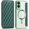 Coque portefeuille Phonesta Luxury Crystal Puffed avec MagSafe pour Samsung Galaxy S25 Edge - Vert foncé