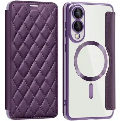 Coque portefeuille Phonesta Luxury Crystal Puffed avec MagSafe pour Samsung Galaxy S25 Edge - Violet foncé