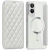 Coque portefeuille Phonesta Luxury Crystal Puffed avec MagSafe pour Samsung Galaxy S25 Edge - Argent