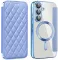Coque portefeuille Phonesta Luxury Crystal Puffed avec MagSafe pour Samsung Galaxy A36/A56 - Bleu clair