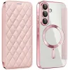 Coque portefeuille Phonesta Luxury Crystal Puffed avec MagSafe pour Samsung Galaxy A36/A56 - Rose