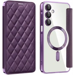 Coque portefeuille Phonesta Luxury Crystal Puffed avec MagSafe pour Samsung Galaxy A16 - Violet foncé