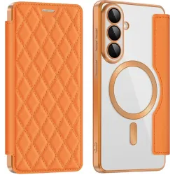 Coque portefeuille Phonesta Luxury Crystal Puffed avec MagSafe pour Samsung Galaxy S26 - Orange