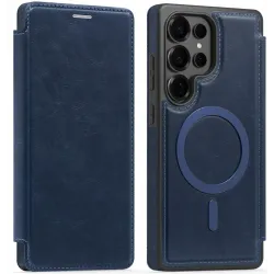 Coque portefeuille Phonesta Luxury Leather avec MagSafe pour Samsung Galaxy S25 Ultra - Bleu foncé