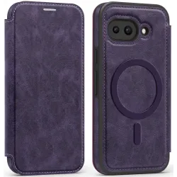 Coque portefeuille Phonesta Luxury Leather avec MagSafe pour Google Pixel 9a - Violet foncé