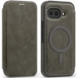 Coque portefeuille Phonesta Luxury Leather avec MagSafe pour Google Pixel 9a - Gris