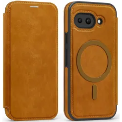 Coque portefeuille Phonesta Luxury Leather avec MagSafe pour Google Pixel 9a - Marron clair