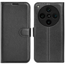 Coque portefeuille Phonesta Litchi Skin pour Oppo Find X8 Pro - Noir