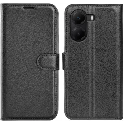 Coque portefeuille Phonesta Litchi Skin pour Xiaomi Poco X7 Pro - Noir