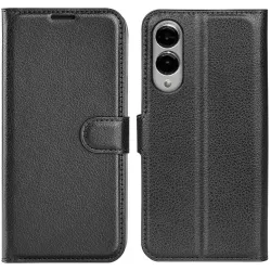 Coque portefeuille Phonesta Litchi Skin pour Samsung Galaxy S25 Edge - Noir