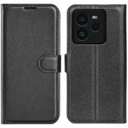 Coque portefeuille Phonesta Litchi Skin pour Realme GT 7 Pro - Noir