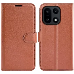 Coque portefeuille Phonesta Litchi Skin pour OnePlus 15 - Marron