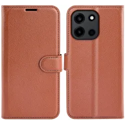 Coque portefeuille Phonesta Litchi Skin pour OnePlus Nord 6 - Marron