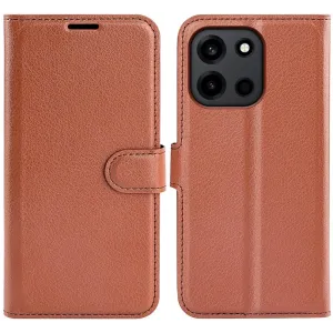 Coque portefeuille Phonesta Litchi Skin pour OnePlus Nord 6 - Marron
