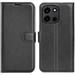 Coque portefeuille Phonesta Litchi Skin pour OnePlus Nord 6 - Noir
