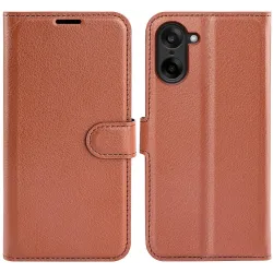 Coque portefeuille Phonesta Litchi Skin pour OnePlus Nord CE5 - Marron