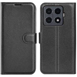 Coque portefeuille Phonesta Litchi Skin pour Xiaomi 15T Pro - Noir