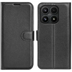 Coque portefeuille Phonesta Litchi Skin pour Xiaomi 17 - Noir