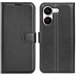 Coque portefeuille Phonesta Litchi Skin pour Xiaomi Poco X8 Pro - Noir