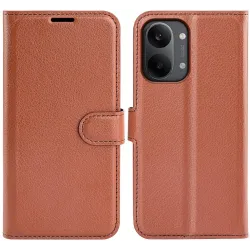 Coque portefeuille Phonesta Litchi Skin pour Xiaomi Poco X8 Pro Max - Marron