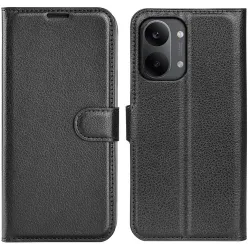 Coque portefeuille Phonesta Litchi Skin pour Xiaomi Poco X8 Pro Max - Noir