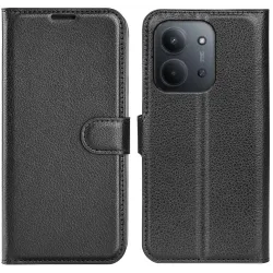 Coque portefeuille Phonesta Litchi Skin pour Xiaomi Redmi 15C / Xiaomi Poco C85 - Noir