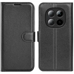 Coque portefeuille Phonesta Litchi Skin pour Xiaomi Redmi Note 15 Pro Plus / Xiaomi Poco M8 Pro - Noir