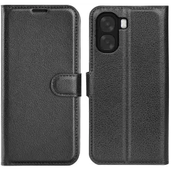 Coque portefeuille Phonesta Litchi Skin pour Oppo A6x - Noir