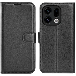 Coque portefeuille Phonesta Litchi Skin pour Oppo Find X9 - Noir