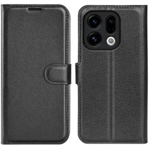 Coque portefeuille Phonesta Litchi Skin pour Oppo Find X9 - Noir