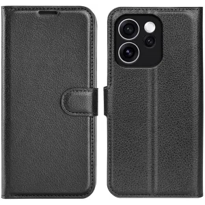 Coque portefeuille Phonesta Litchi Skin pour Oppo Reno15 F/FS - Noir