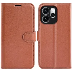Coque portefeuille Phonesta Litchi Skin pour Oppo Reno15 Pro Max - Marron