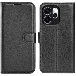 Coque portefeuille Phonesta Litchi Skin pour Oppo Reno15 Pro Max - Noir