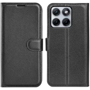 Coque portefeuille Phonesta Litchi Skin pour Motorola Edge 70 Fusion - Noir