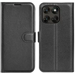 Coque portefeuille Phonesta Litchi Skin pour Motorola Moto G67/G77 - Noir