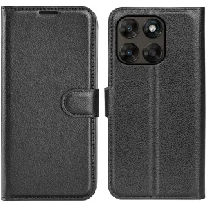 Coque portefeuille Phonesta Litchi Skin pour Motorola Moto G67/G77 - Noir