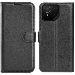 Coque portefeuille Phonesta Litchi Skin pour Asus ROG Phone 9/9 Pro - Noir
