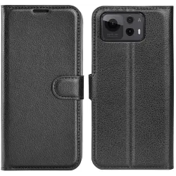 Coque portefeuille Phonesta Litchi Skin pour Asus Zenfone 12 Ultra - Noir