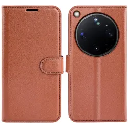 Coque portefeuille Phonesta Litchi Skin pour Oppo Find X9 Ultra - Marron
