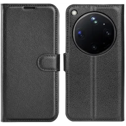 Coque portefeuille Phonesta Litchi Skin pour Oppo Find X9 Ultra - Noir