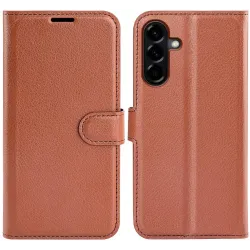 Coque portefeuille Phonesta Litchi Skin pour Samsung Galaxy A57 - Marron