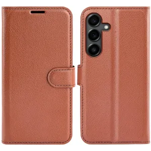 Coque portefeuille Phonesta Litchi Skin pour Samsung Galaxy S25 FE - Marron