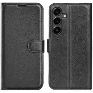 Coque portefeuille Phonesta Litchi Skin pour Samsung Galaxy S25 FE - Noir
