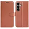 Coque portefeuille Phonesta Litchi Skin pour Samsung Galaxy S26 - Marron