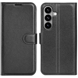 Coque portefeuille Phonesta Litchi Skin pour Samsung Galaxy S26 - Noir